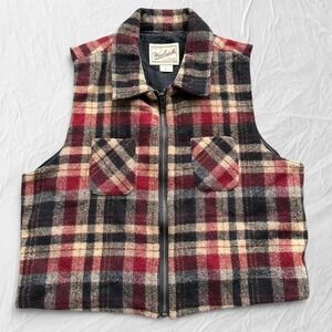 Woolrich Plaid Wool Zip Vest Womens Medium Red Black